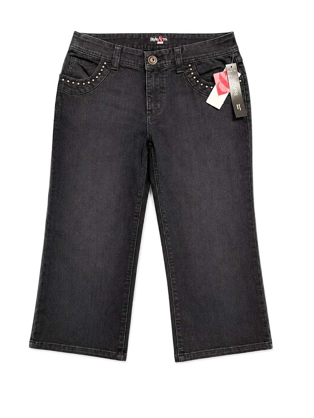 Style & Co Black Denim Capri Jeans Embroidered Back Pockets Stretch Size 6 NWT